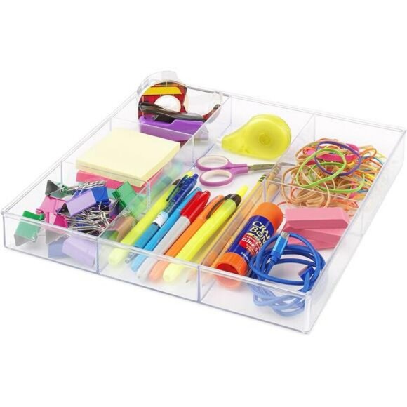 Clear Plastic Drawer Organizer 6 Section Tray for Makeup Office Kitchen - Picture 4 of 7
